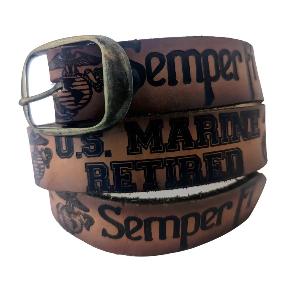NWT! USMC Retired Semper Fi Brown Leather Belt Made in USA Sz 30 US Marine Corps